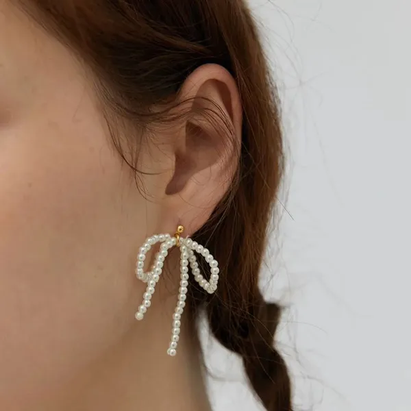 Gold_Bowknot_Beaded_Earrings_For_Women